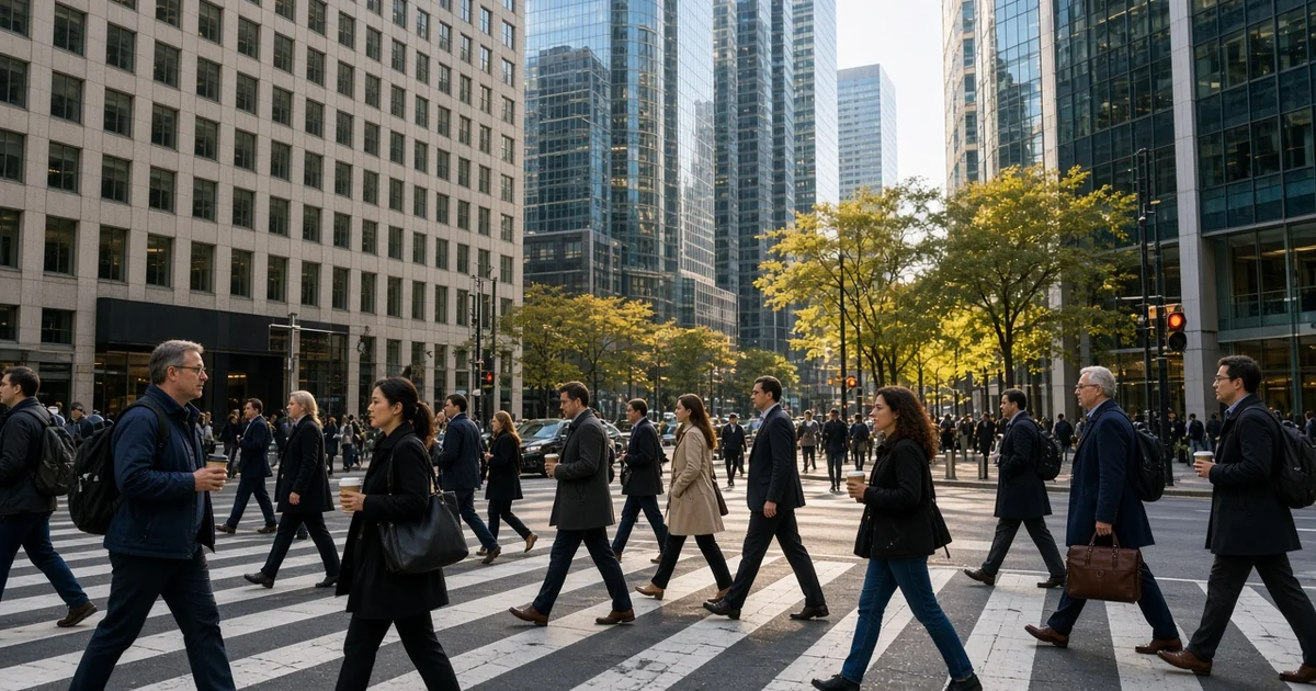 Commuters crossing a street in the downtown Toronto financial district, for the RBC vs TD vs Scotiabank credit cards comparison